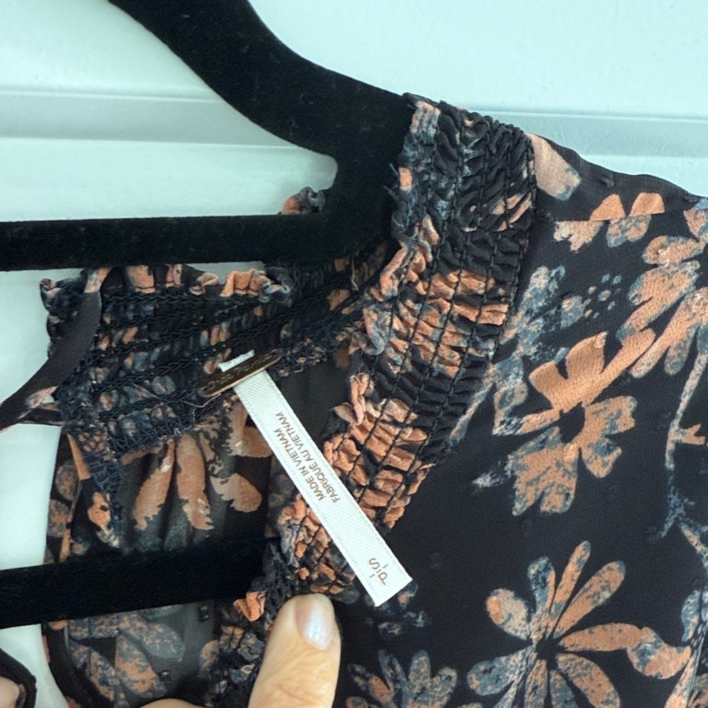 Free People Floral Clarissa Long Sleeve Blouse - Black and Pink - Picture 3 of 3